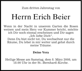 Todesanzeige von Erich Beier von MERKUR & TZ