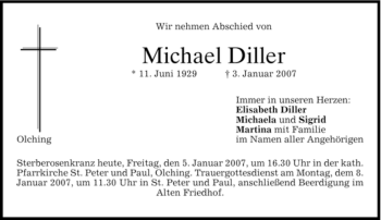Todesanzeige von Michael Diller von MERKUR & TZ
