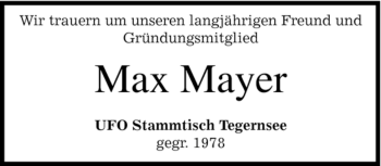 Todesanzeige von Max Mayer von MERKUR & TZ