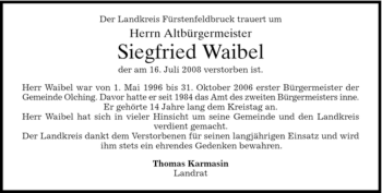 Todesanzeige von Siegfried Waibel von MERKUR & TZ