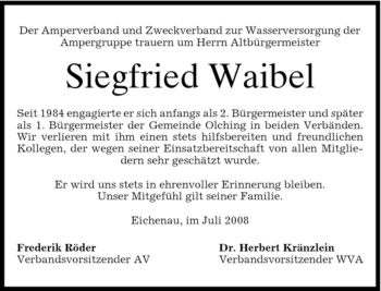 Todesanzeige von Siegfried Waibel von MERKUR & TZ