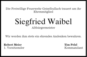 Todesanzeige von Siegfried Waibel von MERKUR & TZ