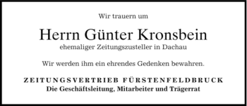 Todesanzeige von Günter Kronsbein von MERKUR & TZ