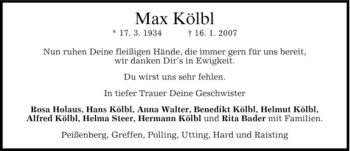 Todesanzeige von Max Kölbl von MERKUR & TZ