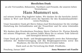 Todesanzeige von Hans Mummert sen. von MERKUR & TZ