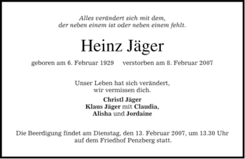 Todesanzeige von Heinz Jäger von MERKUR & TZ
