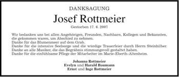 Todesanzeige von Josef Rottmeier von MERKUR & TZ