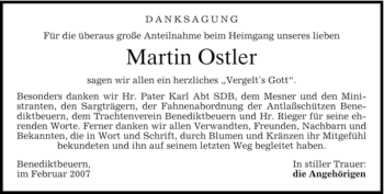 Todesanzeige von Martin Ostler von MERKUR & TZ
