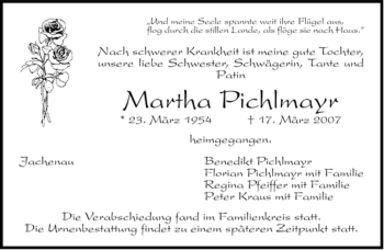Todesanzeige von Martha Pichlmayr von MERKUR & TZ
