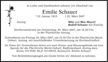 Todesanzeige von Emilie Schauer von GARMISCH-PARTENK. TAGBLATT