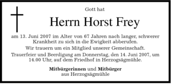 Todesanzeige von Horst Frey von MERKUR & TZ