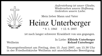 Todesanzeige von Heinz Unterberger von MERKUR & TZ