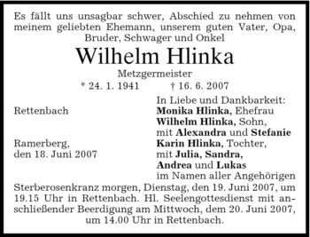 Todesanzeige von Wilhelm Hlinka von GARMISCH-PARTENK. TAGBLATT