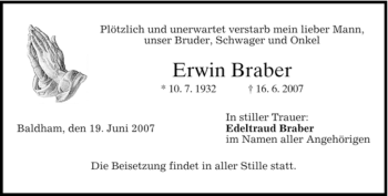 Todesanzeige von Erwin Braber von GARMISCH-PARTENK. TAGBLATT