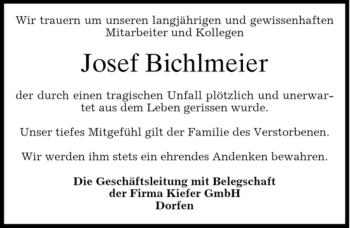 Todesanzeige von Josef Bichlmeier von MERKUR & TZ