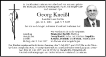 Todesanzeige von Georg Kneißl von MERKUR & TZ