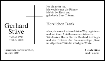 Todesanzeige von Gerhard Stüve von MERKUR & TZ