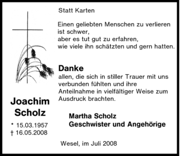 Todesanzeige von Joachim Scholz von MERKUR & TZ