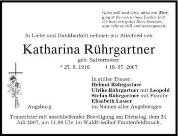Todesanzeige von Katharina Rührgartner von MERKUR & TZ
