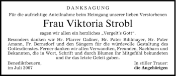 Todesanzeige von Viktoria Strobl von MERKUR & TZ