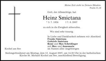Todesanzeige von Heinz Smietana von MERKUR & TZ