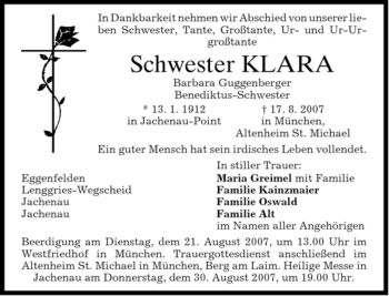 Todesanzeige von Barbara Guggenberger von MERKUR & TZ
