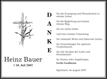 Todesanzeige von Heinz Bauer von MERKUR & TZ