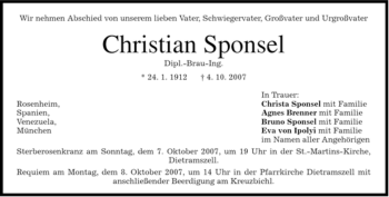 Todesanzeige von Christian Sponsel von MERKUR & TZ