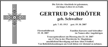 Todesanzeige von Hildegard Clauss von MERKUR & TZ