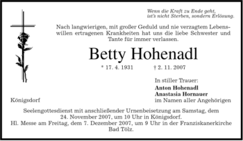 Todesanzeige von Heide Böttinger von MERKUR & TZ