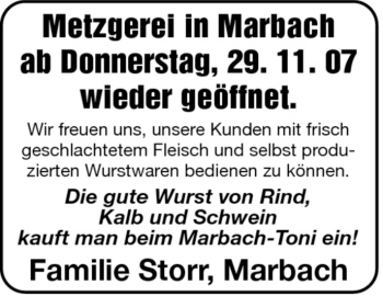 Todesanzeige von Metzgerei in Marbach von MERKUR & TZ