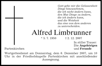 Todesanzeige von Alfred Limbrunner von MERKUR & TZ