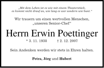Todesanzeige von Erwin Poettinger von MERKUR & TZ