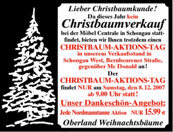 Todesanzeige von Christbaumverkauf bei der Möbel Centrale in Schongau statt- in von MERKUR & TZ