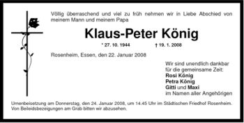 Todesanzeige von Klaus-Peter König von MERKUR & TZ