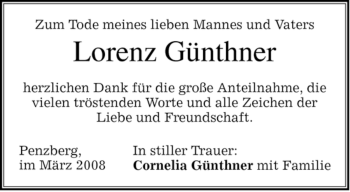 Todesanzeige von Lorenz Günthner von MERKUR & TZ