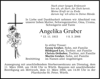 Todesanzeige von Angelika Gruber von MERKUR & TZ