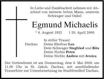 Todesanzeige von Egmund Michaelis von HOLZKIRCHENER MERKUR
