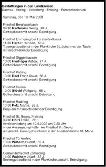 Todesanzeige von Dachau - Erding - Ebersberg - Freising - Fürstenfeldbruck von WÜRMTAL
