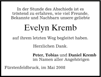 Todesanzeige von Evelyn Kremb von MERKUR & TZ