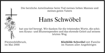 Todesanzeige von Hans Schwöbel von MERKUR & TZ