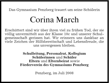 Todesanzeige von Corina March von MERKUR & TZ