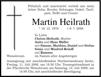 Todesanzeige von Martin Heilrath von MERKUR & TZ