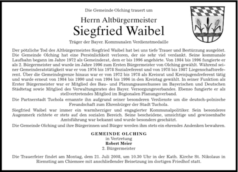  Traueranzeige für Siegfried Waibel vom 18.07.2008 aus MERKUR & TZ