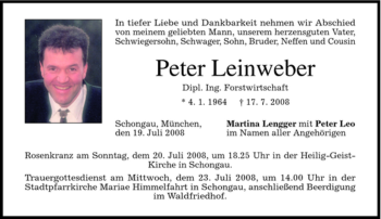 Todesanzeige von Peter Leinweber von MERKUR & TZ