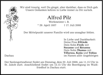 Todesanzeige von Alfred Pilz von HOLZKIRCHENER MERKUR