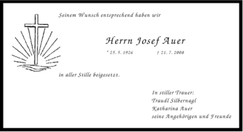 Todesanzeige von Josef Auer von MERKUR & TZ