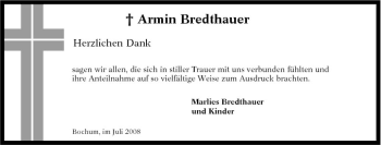 Todesanzeige von Armin Bredthauer von MERKUR & TZ