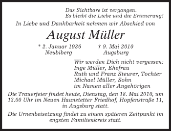 Todesanzeige von August Müller von MERKUR & TZ