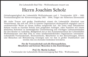 Todesanzeige von Joachim Scholz von MERKUR & TZ
